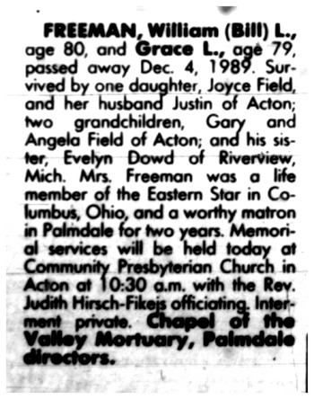 Freeman,   Grace Lenora obituary