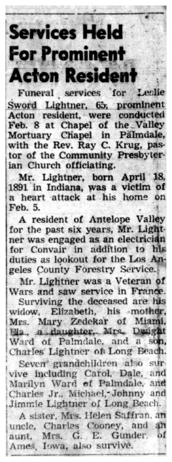 Lightner,   Leslie Seward obituary