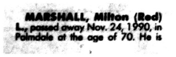 Marshall,   Milton Leroy ('Red') obituary