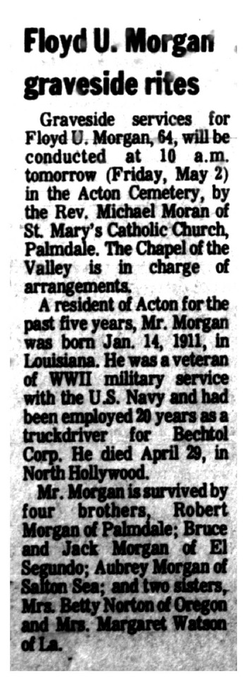 Morgan,   Floyd U. obituary