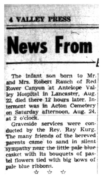 Rauch,   Infant Son obituary