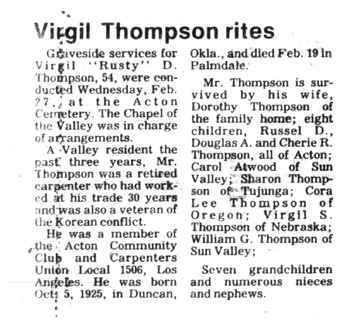 Thompson,   Virgil Denley ('Rusty') obituary