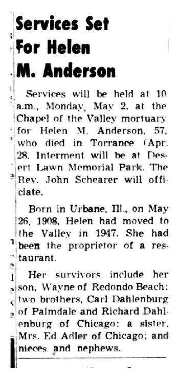 Anderson,   Helen M. obituary
