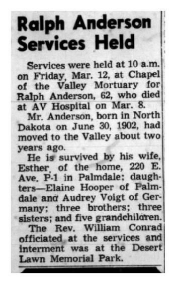 Anderson, Ralph obituary