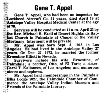 Appel,   Gene Theodore obituary