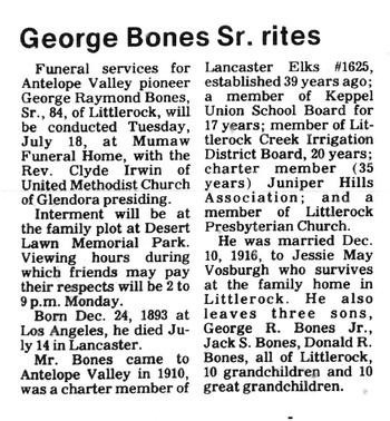 Bones, George Raymond obituary