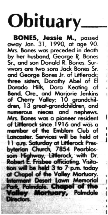 Bones,   Jessie May obituary