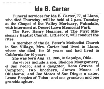 Carter,   Ida Bertha obituary
