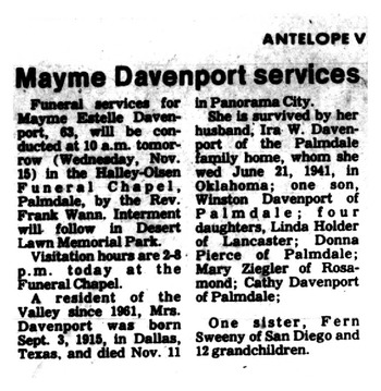 Davenport,   Maymie Estelle obituary