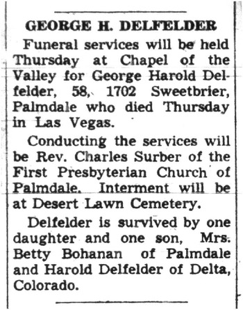 Delfelder, George Harold obituary