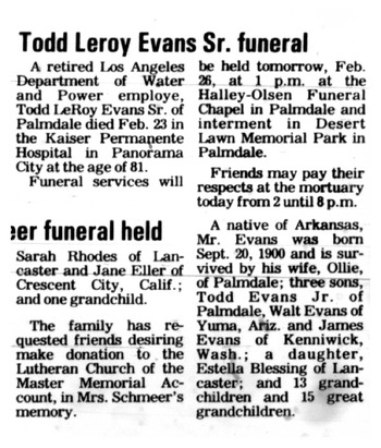 Evans,   Todd Locke McKie obituary