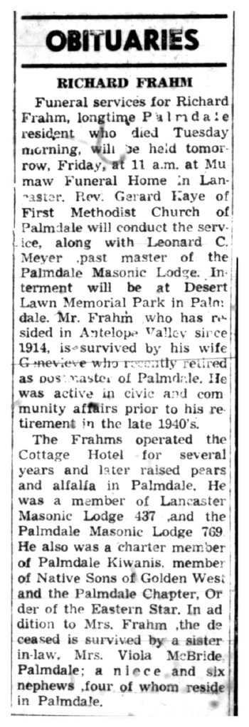 Frahm,   Richard obituary