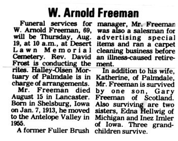 Freeman,   W. Arnold obituary