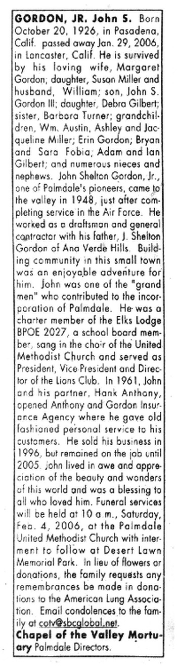 Gordon, Jr.  John Shelton obituary