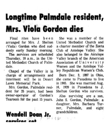 Gordon,   Emma Viola obituary