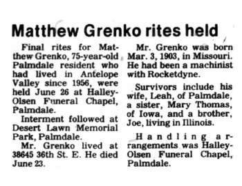 Grenko,   Matthew obituary