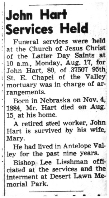 Hart,   John obituary