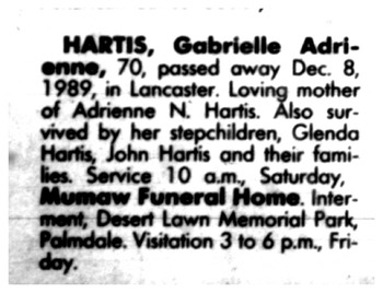 Hartis,   Gabrielle Adrienne obituary