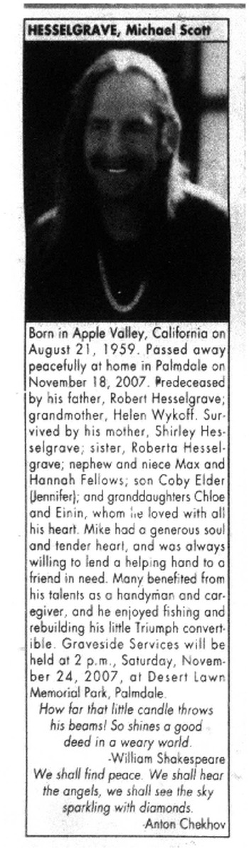 Hesselgrave,   Michael Scott obituary