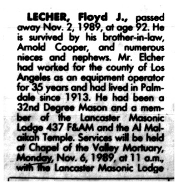 Lecher,   Floyd Jacob obituary