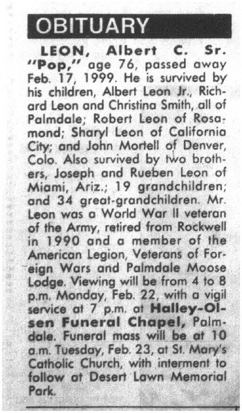 Leon,   Albert Chacon obituary