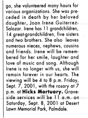 Mason,   Irene Ramirez obituary