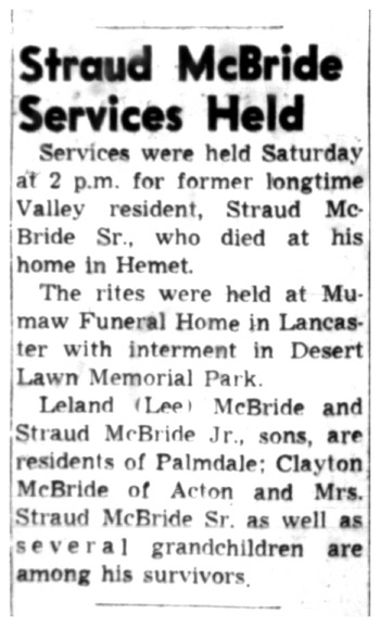 McBride,   Straud B. obituary