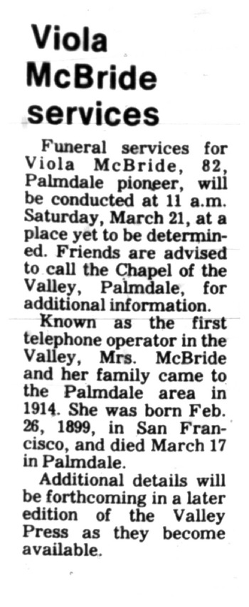 McBride,   Viola Gertrude obituary