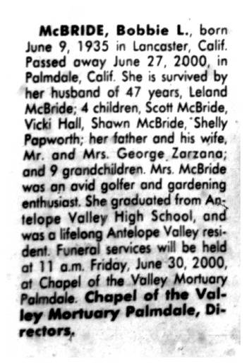 McBride,   Bobbie Jean obituary