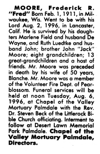 Moore,   Frederick R. ('Fred') obituary