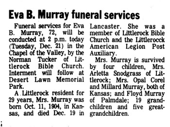 Murray,   Eva B. obituary