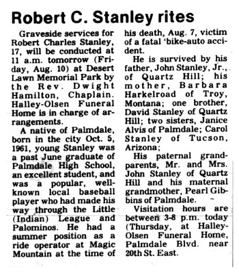 Stanley,   Robert Charles ('Bobby') obituary