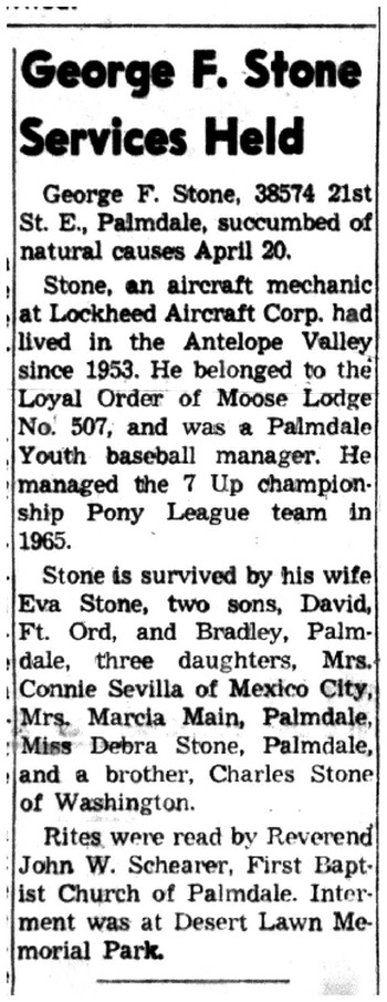 Stone,   George Francis obituary