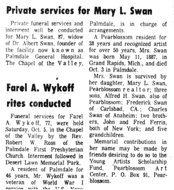 Swan,   Mary L. obituary