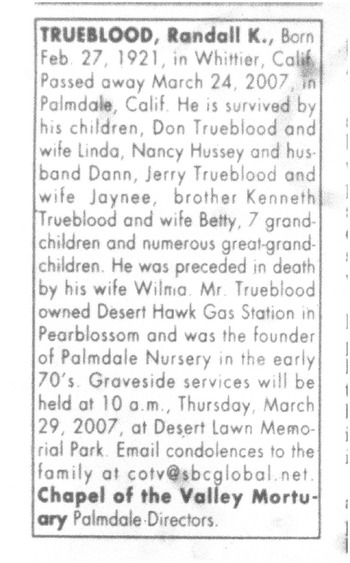 Trueblood,   Randall Keith obituary