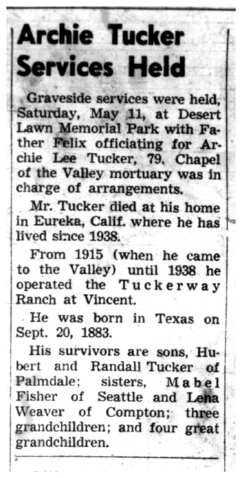 Tucker, Archie Lee obituary