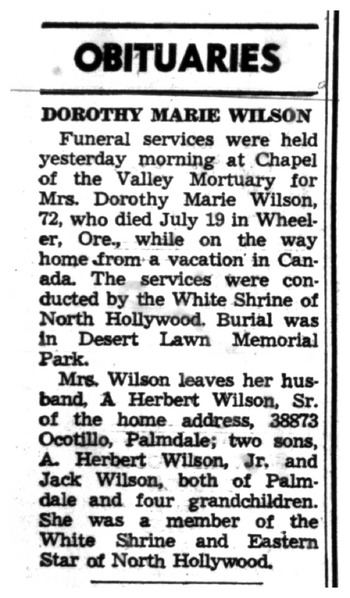 Wilson, Dorothy Marie obituary