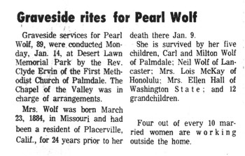 Wolf,   Pearl Rose obituary