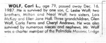 Wolf,   Carl Lambert obituary