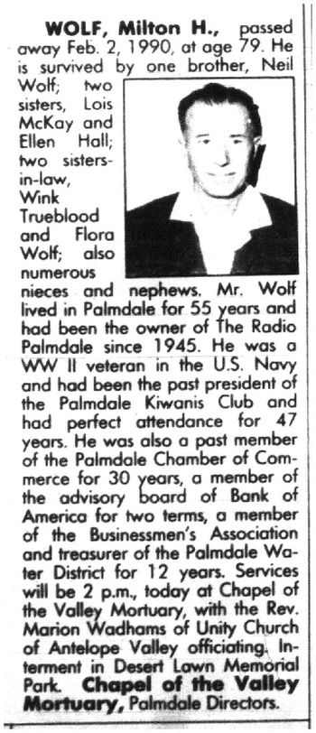 Wolf, Milton Henry obituary