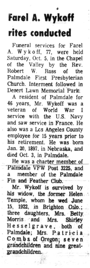 Wykoff, Farel Allen obituary