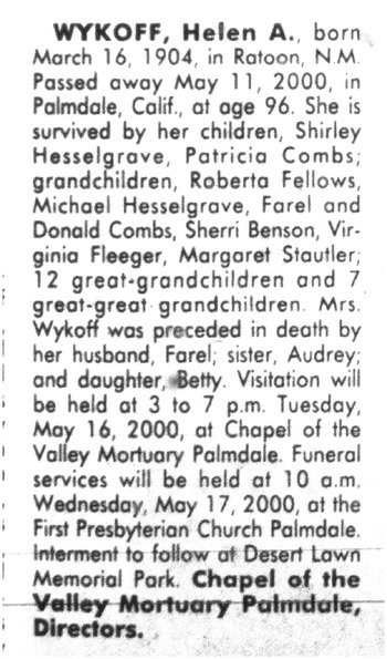 Wykoff,   Helen Alice obituary