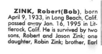 Zink,   Robert Lee obituary