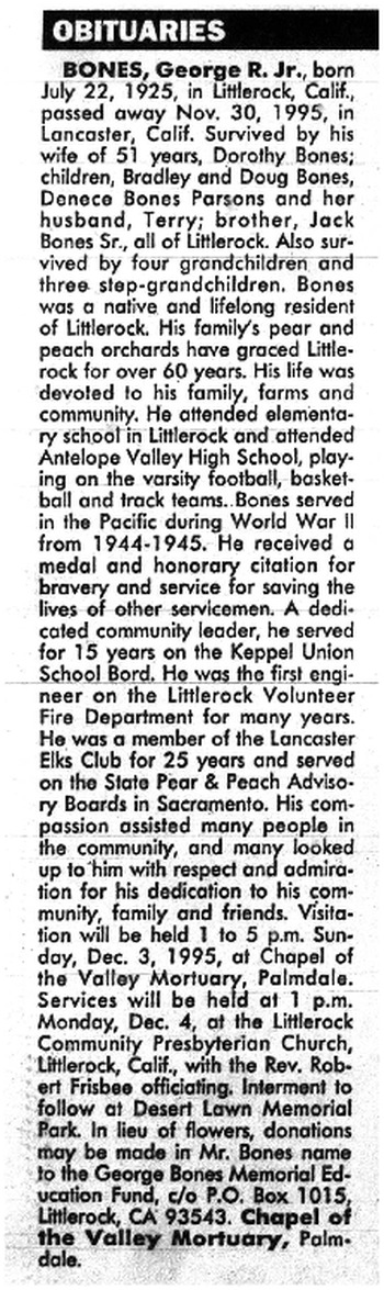 Bones, Jr George Raymond obituary