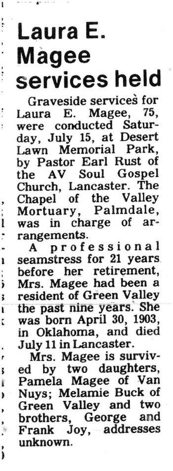 Magee,   Laura E. obituary