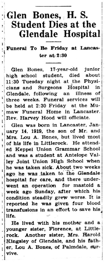 Bones,   Glenn Wilmar obituary