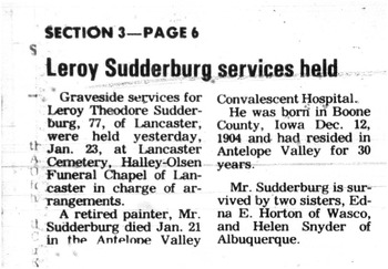 Sudderberg,   LeRoy Theodore obituary