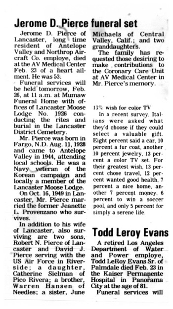 Pierce,   Jerome Davy obituary