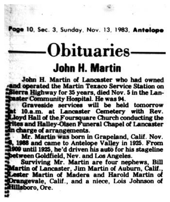 Martin,   John H. obituary