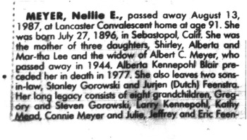 Meyer, Nellie Elizabeth obituary